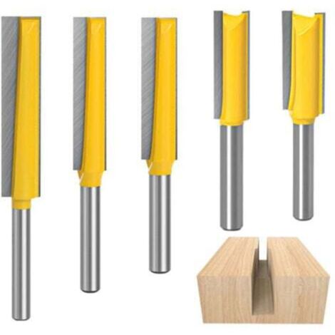 5 Pièces Fraise Defonceuse 8mm, Fraise à Copier, Mèches Carbide Router Bits, Fraise Bois Extra-longue, Fraise a Rainurer Menuiserie, Fraise Droite pour le Travail du Bois