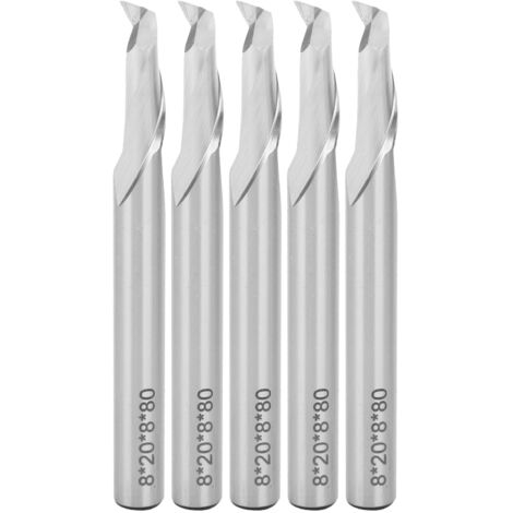 5 Pièces Fraise Spirale Monobloc 1 Dent Queue Droite pour CNC Découpe Gravure 8x8x20x80mm
