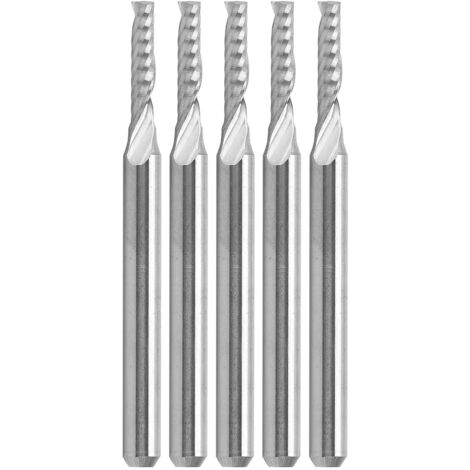5 pièces Fraises 1 Tranchant Spirale Cutter Droite Tige 3.175x2x10x38mm pour Usinage CNC Bois Métal