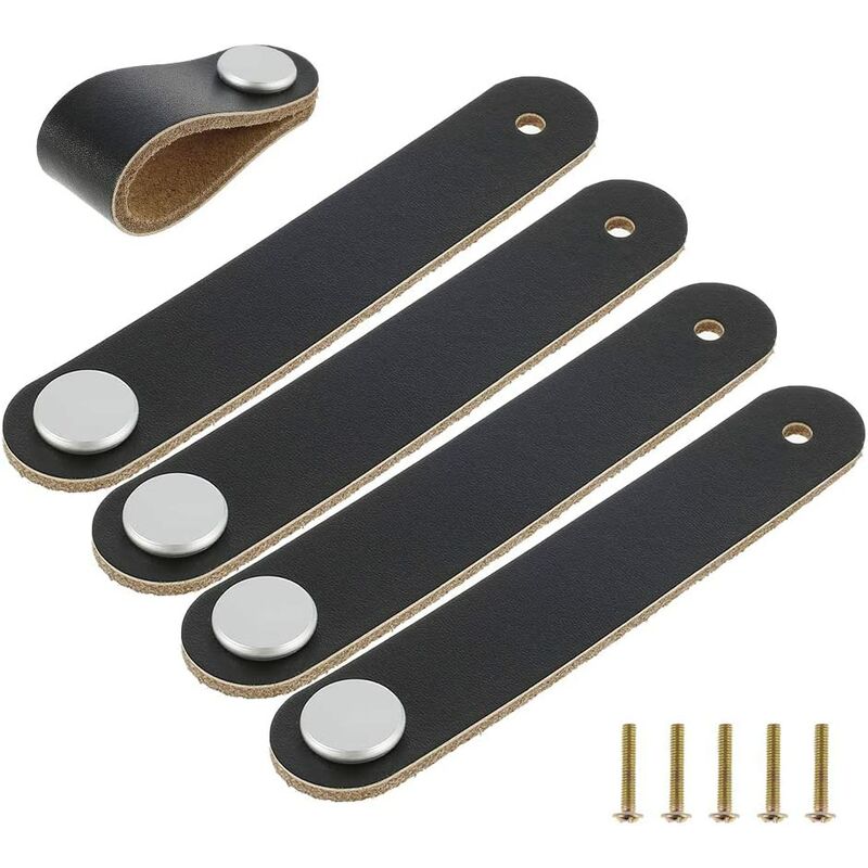 Pesce - 5 Pieces Furniture Handle Leather Handle Cabinet Handle Drawer Cabinet Handles Pull Handle with Screws Accessories for Kitchen Cabinets
