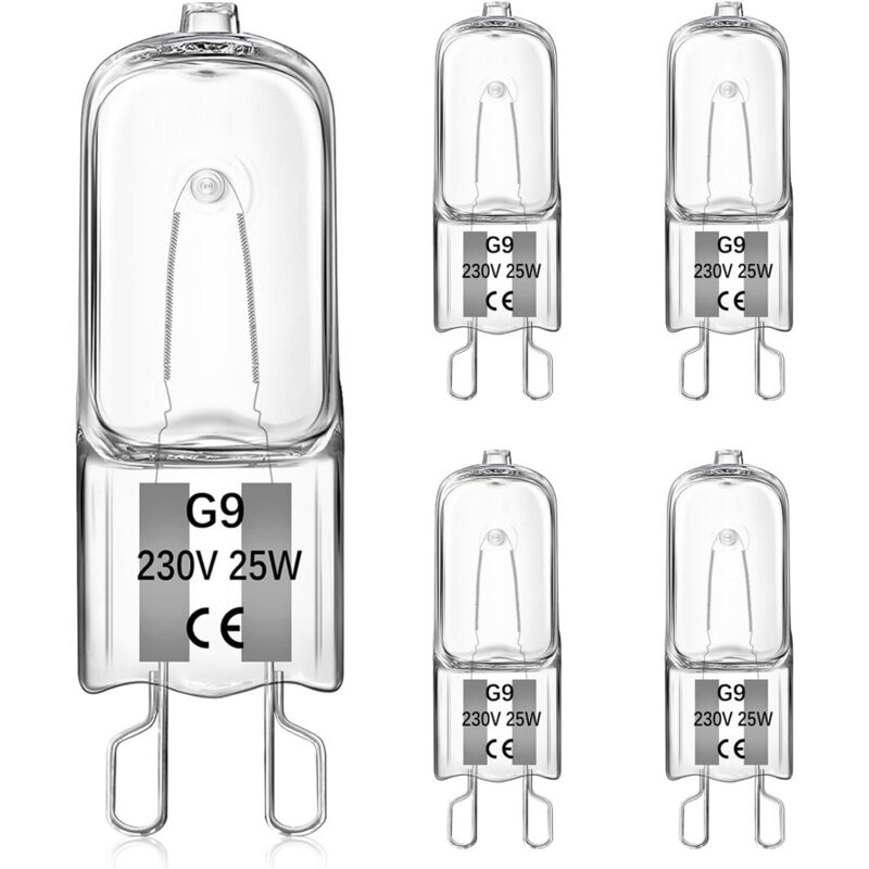 5 Pièces G9 25W Ampoules Halogènes pour four, Blanc Chaud Dimmerabile 230V 2700K, Résistance à la chaleur 300°C Convient pour les ampoules de four,