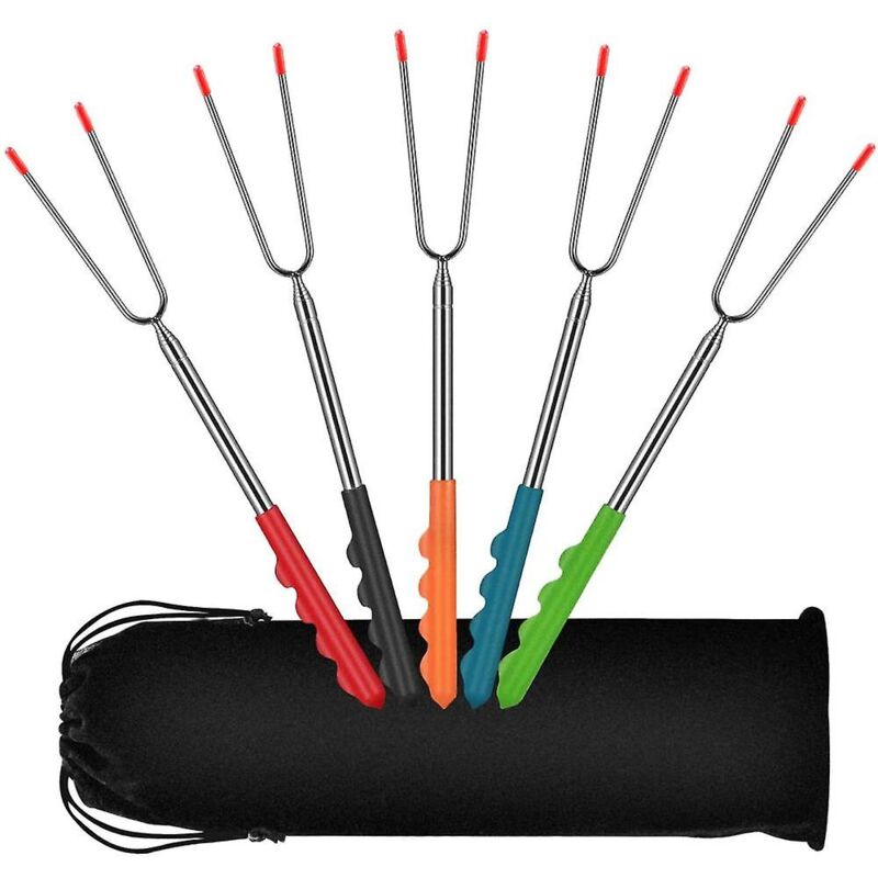 Lot de 5 brochettes extensibles pour barbecue, en acier inoxydable, avec sac de transport