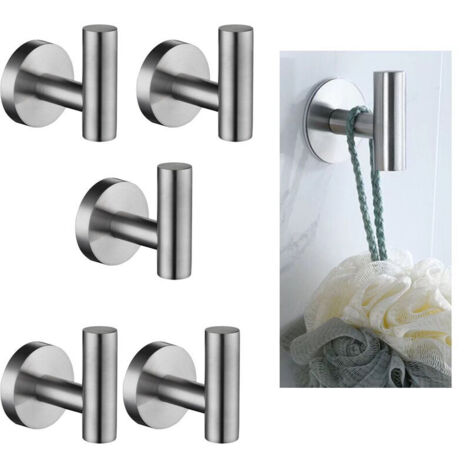 5 pièces Home Patère à Crochets pour Peignoir Salle de Bain WC Porte Manteau Serviette Chapeau en Acier Inoxydable Multi-Choix