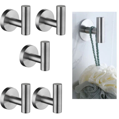 5 pièces Home Patère à Crochets pour Peignoir Salle de Bain WC Porte Manteau Serviette Chapeau en Acier Inoxydable Multi-Choix