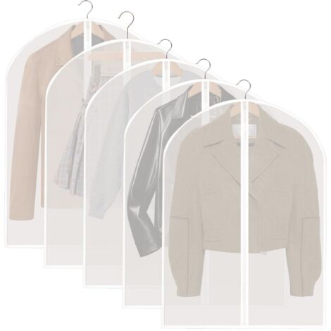 5 Pièces Housse de Vetement en PEVA, 60 x 80cm, Anti Poussière Etanche Mite Humidité, Housse pour Vetement sur Cintre,Transparentes Housses Manteau pour le Rangement de Vestes, Chemises