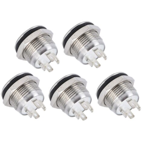 5 pièces interrupteur à bouton dessus plat en acier inoxydable avec LED accessoires d'alimentation à réinitialisation automatique 12mmDC3-6V bleu