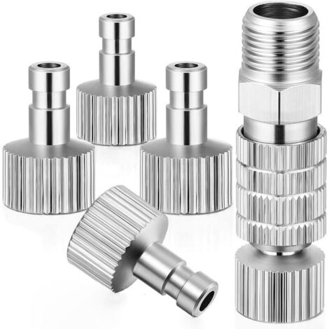 5 Pièces Kit d’Adaptateur pour Aérographe, Raccords MâLes-Femelles 1/8" Universel Adaptateur, Métallique à Déconnexion pour Aérographe Raccord de Tuyau en Métal Airbrush