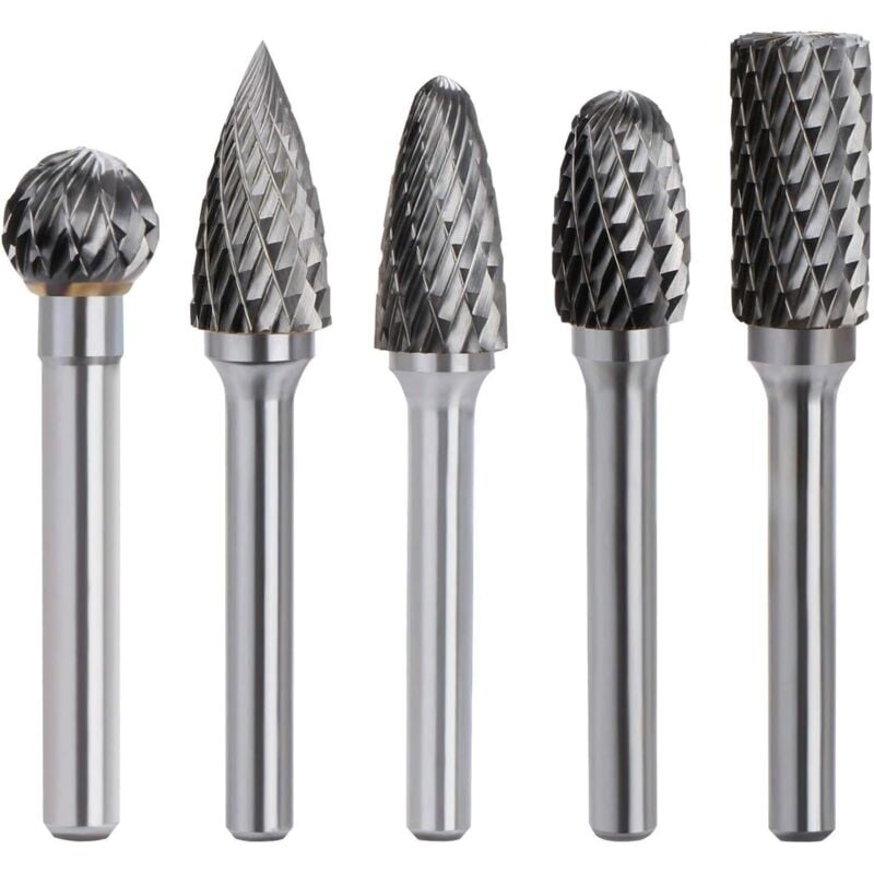 Ccykxa 5pcs Tungsten Carbide Rotary Burrs Kit Double Cut 6mm Shank 10mm Head Dremel Tool Electric Drill Sander