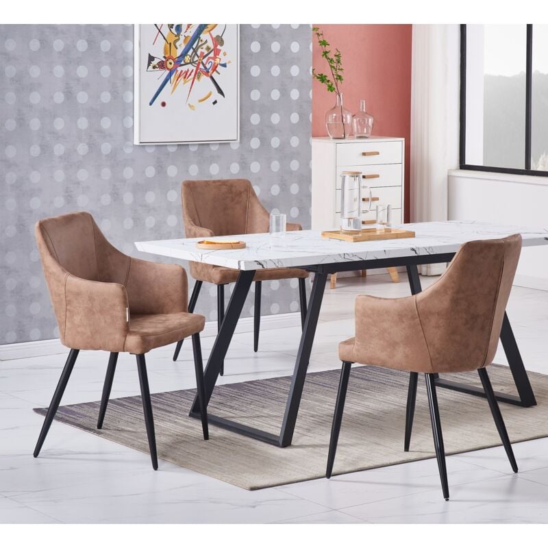 Toga lux Zarah Dining Set - a White Extendable Dining Table and Set of 4 Beige Leather Dining Chairs - Dining Room Kitchen