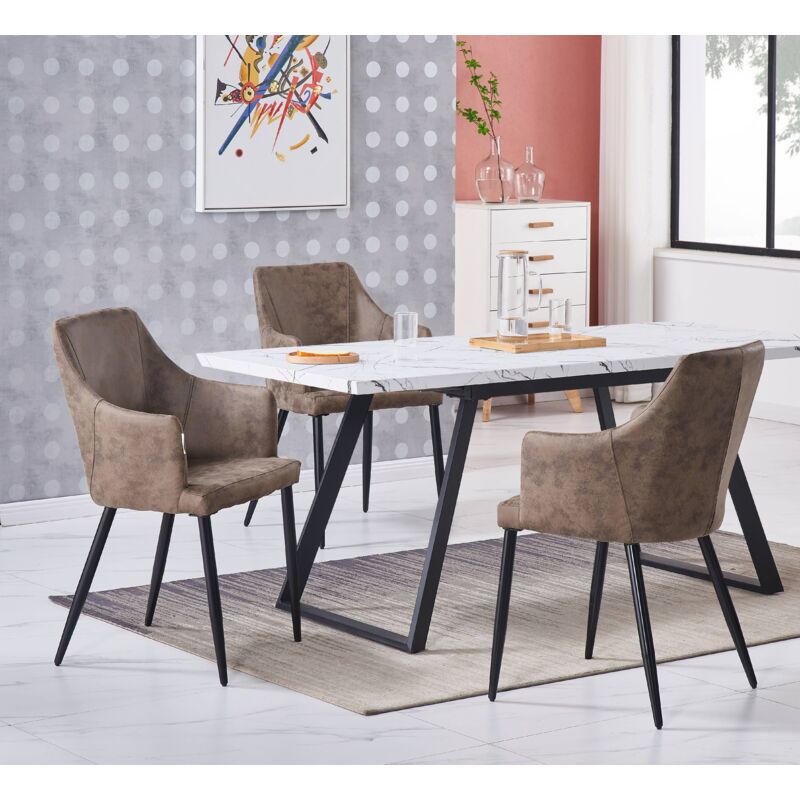 Life Interiors - Toga lux Zarah Dining Set - a White Extendable Dining Table and Set of 4 Light Brown Leather Dining Chairs - Dining Room Kitchen