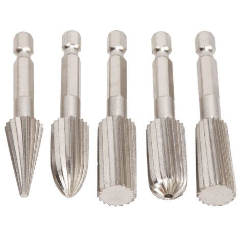 5 Pièces Lime Rotative 1/4 Pouce Double Taille Métal Set de Fraises pour Sculpture et Polissage