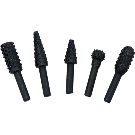 5 pièces limes rotatives en acier haute teneur en carbone, manche 1/4 pouce pour travail du bois et métal, finition noire durable
