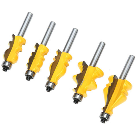 5 pièces Mèche de routeur pour main courante à tige de 8 mm Coupe-moulures pour flûtes Coupeur de fraisage de coupe de ligne supérieure de porte d'armoire Outils de menuiserie