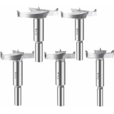 5 pièces Mèches Bois, (40/45/50/60/70mm) Fraises a Bois Carbure Assortiment de Mèches Pour La Perforation De Produits En Bois, Tiroirs, Produits en Plastique, Bois, Contreplaqué