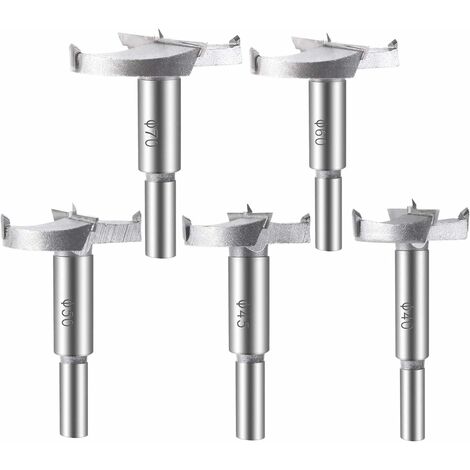 5 pièces Mèches Bois, (40/45/50/60/70mm) Fraises a Bois Carbure Assortiment de Mèches Pour La Perforation De Produits En Bois, Tiroirs, Produits en Plastique, Bois, Contreplaqué