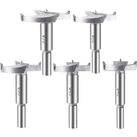 5 pièces Mèches Bois, (40/45/50/60/70mm) Fraises a Bois Carbure Assortiment de Mèches Pour La Perforation De Produits En Bois, Tiroirs, Produits en Plastique, Bois, Contreplaqué