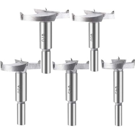 5 pièces Mèches Bois, (40/45/50/60/70mm) Fraises a Bois Carbure Assortiment de Mèches Pour La Perforation De Produits En Bois, Tiroirs, Produits en Plastique, Bois, Contreplaqué