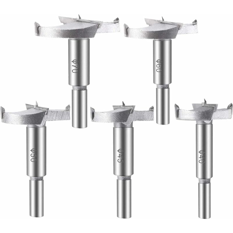 5 pièces Mèches Bois, (40/45/50/60/70mm) Fraises a Bois Carbure Assortiment de Mèches Pour La Perforation De Produits En Bois, Tiroirs, Produits en