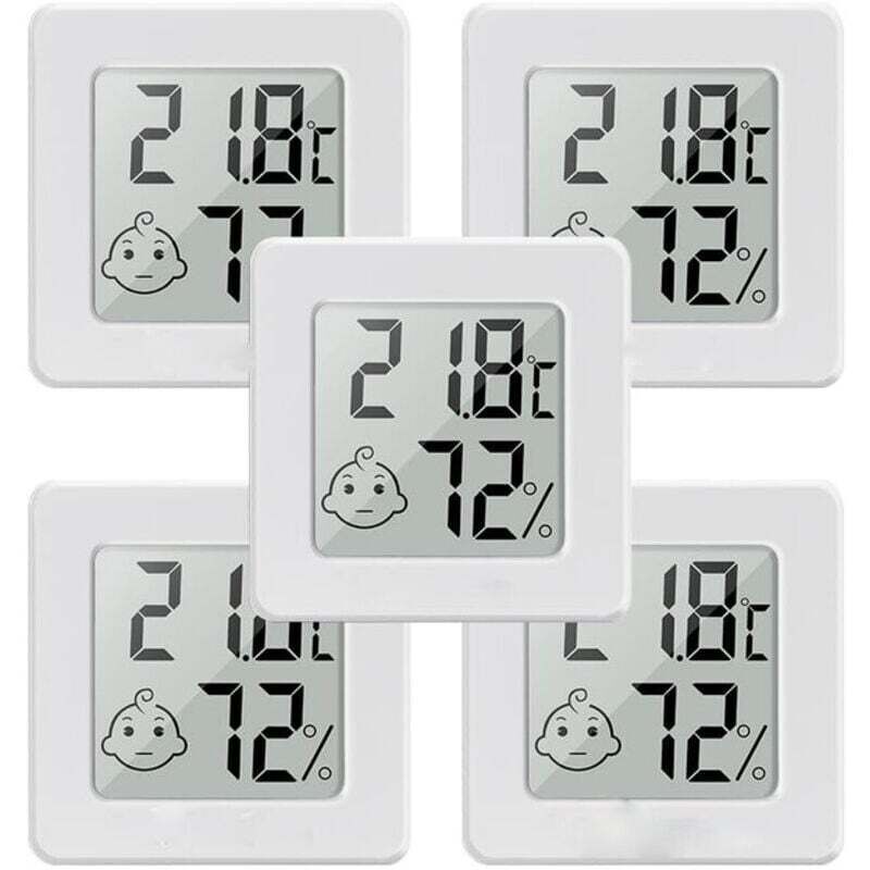 5 pièces Mini Hygrometre Thermometre Interieur Thermomètre Hygromètre Numérique LCD Moniteur de Température et Humidimètre pour Maison Bureau