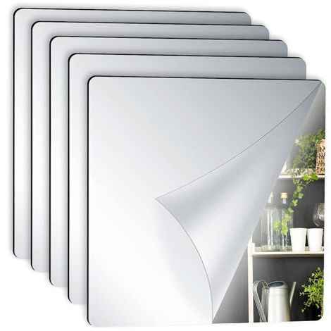 5 Pièces Miroir Mural Autocollant 20 X 20 cm, Feuilles de Miroir Flexibles Carreaux de Miroir Adhésifs pour Décoration Murale à Maison