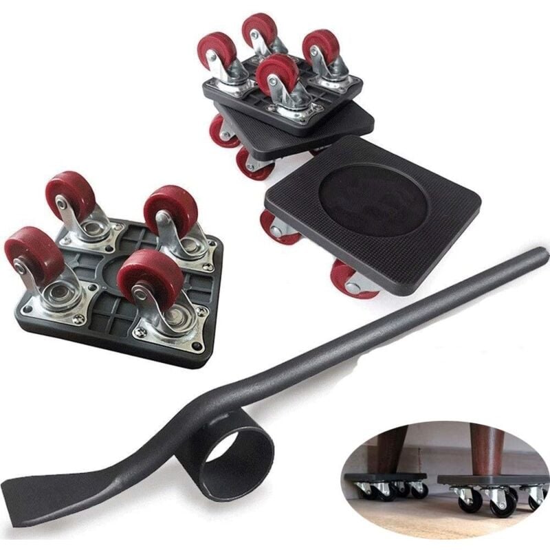 5 pièces Monte-Meubles, Outils de Déplacement Heavy Duty avec Roulettes Rotatives, Charge 250kg