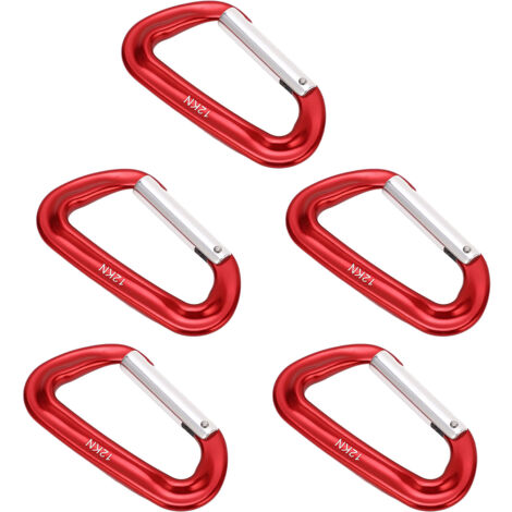 5 Pièces Mousquetons en Alliage d'Aluminium 12KN (2697 Lbs) - Anneaux en D Robustes pour Escalade, Randonnée et Camping - Rouge