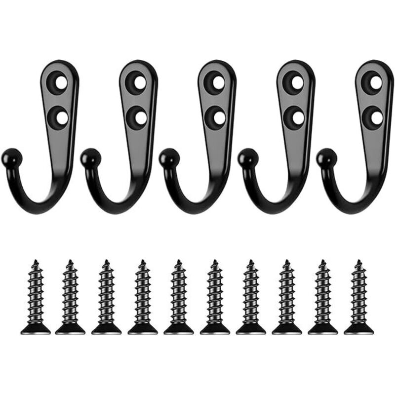 5 pièces Noir Crochets Muraux, Patère Porte Manteau Murale, Rétro Crochet de Manteau avec Visser (Noir)