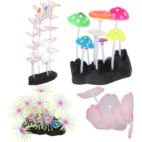 5 pièces ornement d'aquarium brillant Silicone Simulation Aquarium champignon corail décoration pour Aquarium Aquarium