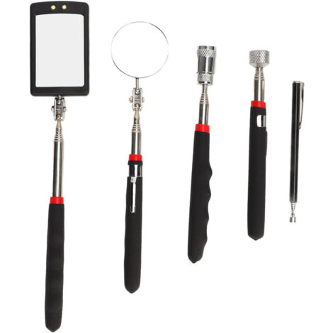5 Pièces Outil Magnétique de Ramassage avec Miroir Télescopique et LED pour Inspection et Maintenance