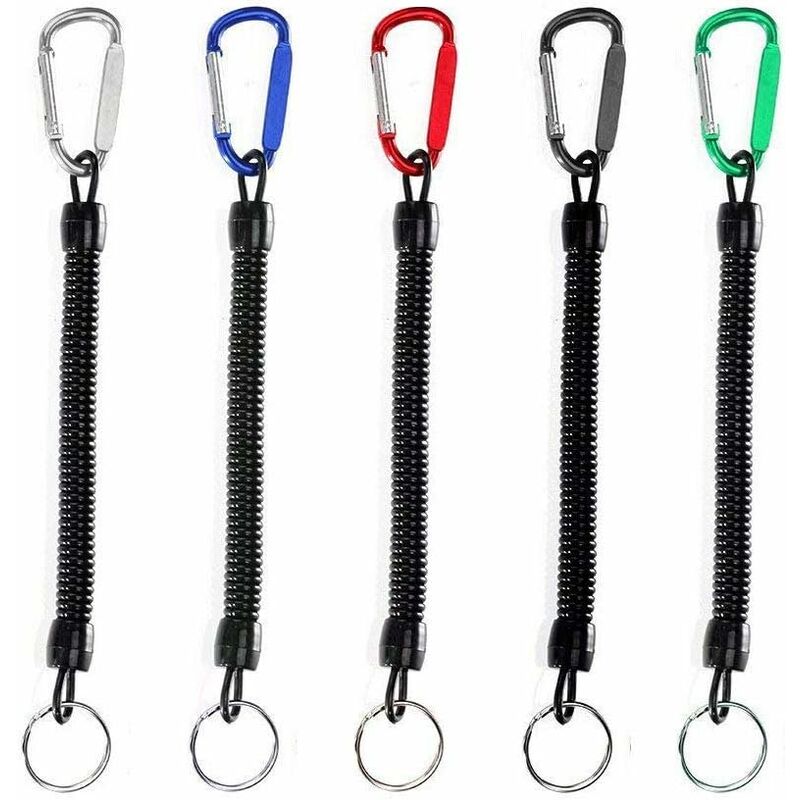 5 Pièces Pêche Cordons, Pêche Outils Sécurité Elastique Corde Multicolor Cordes De Pêche Bateau Sécurisé Rétractable Spiralé Tether avec Mousqueton,