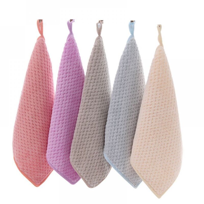 5 Pièces Petite Serviette Main, Essuie Main, Ensemble Essuie Main Cuisine, Serviette Suspendue en Polaire Corail, Boucle De Ceinture Super Absorbante