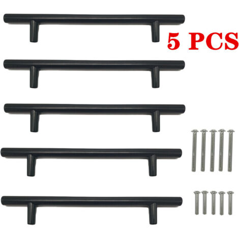 5 pièces poignée d'armoire barre ronde solide en forme de T poignée en alliage d'aluminium armoire américaine poignée de porte de meuble (noir,192mm)