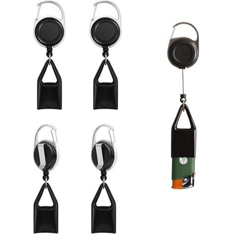 5 Pièces Porte Briquet, Briquet Extensible Briquets avec Cordon Rétractable et Crochets, Pratique et Anti-Perte (Noir, Dimensions des Gaines : 5×25 mm)