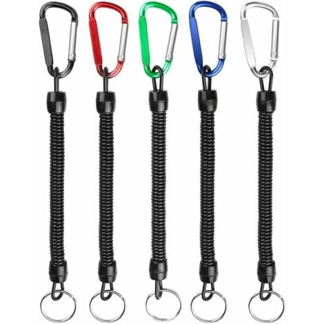 Lot De 6 Porte-Clés En Spirale Rétractable Colorés - Ressort 17,8 Cm, Mousqueton, Pour Clés, Cartes, Sac à Dos