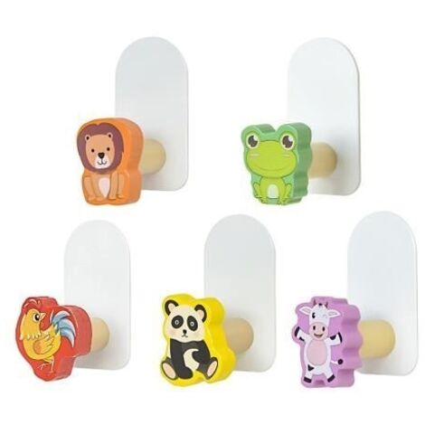 5 Pièces Porte Manteau Enfant Crochet pour Enfant, Animaux Patere Porte Manteau Mural, Murale Porte Serviette Salle de Bain Mural