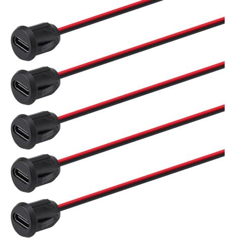 5 Pièces Prise de Type C à charge rapide 3A avec fil nu, connecteur USB C femelle à 2 broches avec boucle à rainure à pression