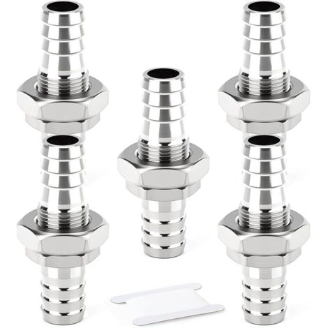 5 pièces raccord passe-cloison à barbillon en acier inoxydable 304, raccord droit 12 mm, connecteur à montage sur panneau pour air, eau et carburant