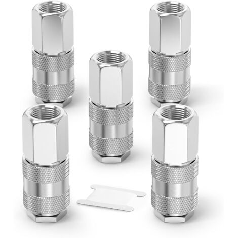 5 Pièces - Raccord Rapide - Coupleur Air - Industriel 1/2 BSP Femelle - Pour Compresseur Et Outils Pneumatiques - Nickelé - 1/2 Pouces