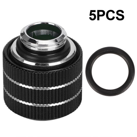 5 Pièces Raccords pour Tuyau Refroidissement Eau HYGKN B14MM Mâle G1/4 Argent Noir Rouge Bleu avec Joint Étanchéité (Noir)