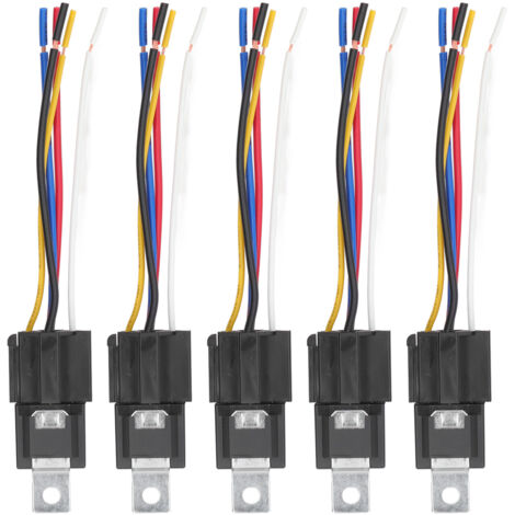 5 Pièces Relais Automobile 12V 40A 5 Broches avec Connecteurs et Support pour Voiture