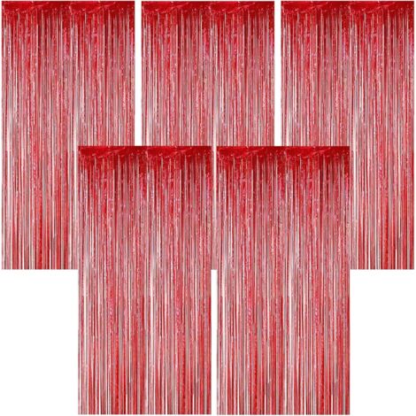 5 Pièces Rideau Métallique, Aluminium Brillant Rouge, 1x2m Décoration Murale pour Fête Mariage Anniversaire