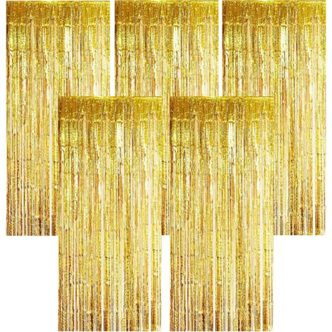 5 Pièces Rideau Métallique, Franges Aluminium Or, Décoration Mur Fenêtre, Fête Mariage Anniversaire