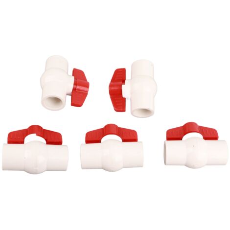 5 Pièces Robinet Vanne PVC à Bille pour Piscine, Commande à Poignée Plate, Sectionneur d'Alimentation Eau 25mm 1 Pouce