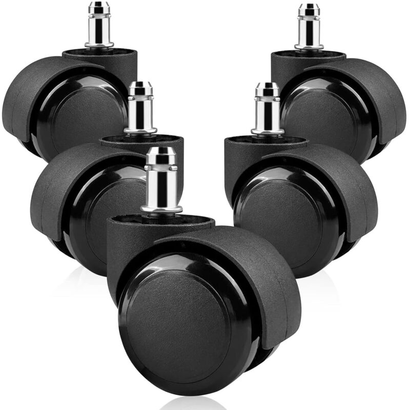 Aougo - 5 pièces roulette chaise de bureau 11 x 22mm 360° Rotation pour jeu chaises, roulettes de rechange silencieuses sans rayures, noir npterbl