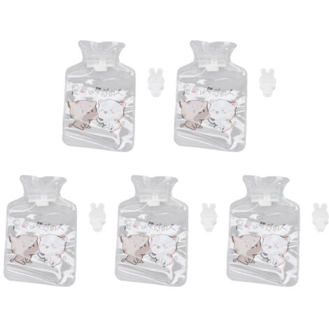 5 Pièces Sac Bouillotte Épais Anti-Explosion PVC Anti-Fuite Grande Ouverture 2 Motifs Chats
