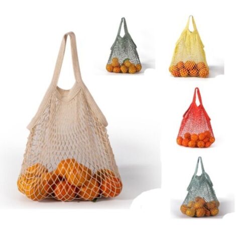 5 pièces Sac Fourre-Tout Tissé Tissé Net En Filet de Coton de Sac de Maille Réutilisable(5 couleurs aléatoires)manche court