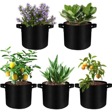 5 Pièces Sacs de Plantation 20L, 30cm de Diamètre, 25cm de Hauteur, Sac de Plantation Non Tissé avec Poignées, pour Plantes, Fraises, Fleurs, Noir