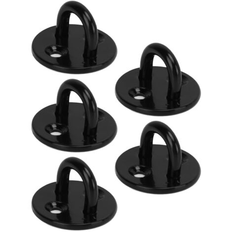 5 Pièces Support Œil en Acier Inoxydable Noir Renforcé, Plaque de Fixation Robuste pour Charges Lourdes 6mm