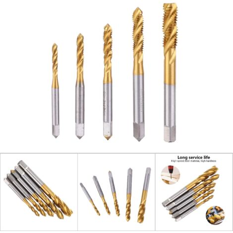 5 pièces Tarauds HSS Spirale à Gorges, Revêtement Titane, Kit M3 à M8 pour Taraudage