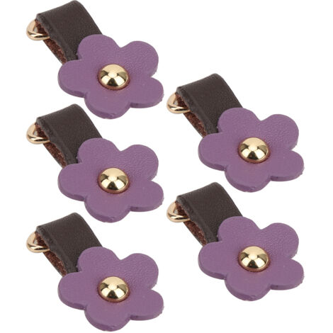 5 Pièces Têtes de Fermeture Éclair en Cuir Fendu Forme Fleur DIY Accessoires Couture Violet